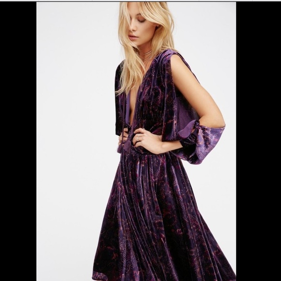 Free People Printed Velvet Swing Bottom Dress 6 - Picture 2 of 5